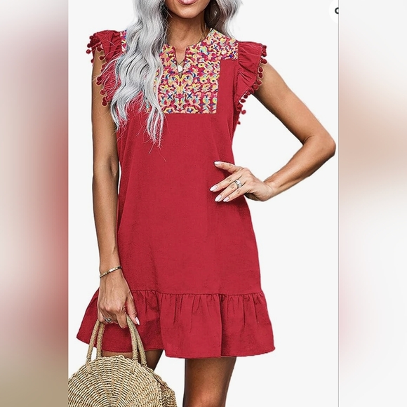 Amazon Red Embroidered Shift Dress Size S NWT - Picture 4 of 12